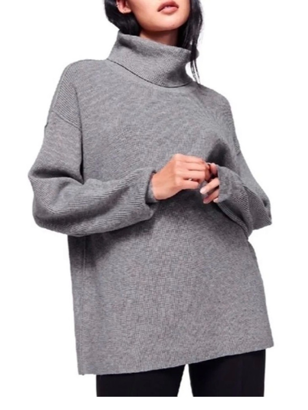 Free People Gray Ribbed Turtleneck Sweater
